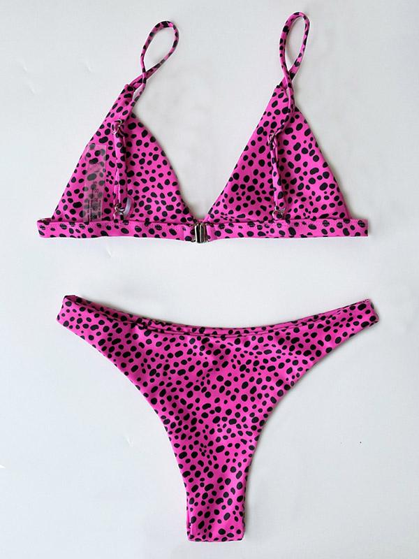 Leopard Print Triangles Split Bikini Swimsuit