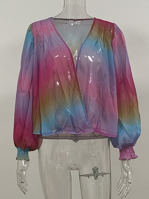 Original Stylish See-Through Gradient Blouse Top