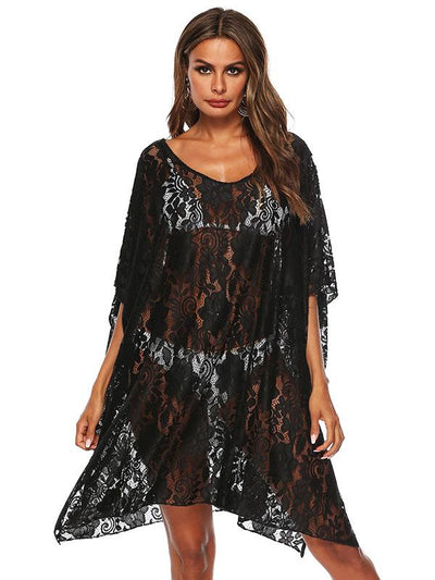 Fashion Solid Lace Bikini Sunscreen Loose Cover Up