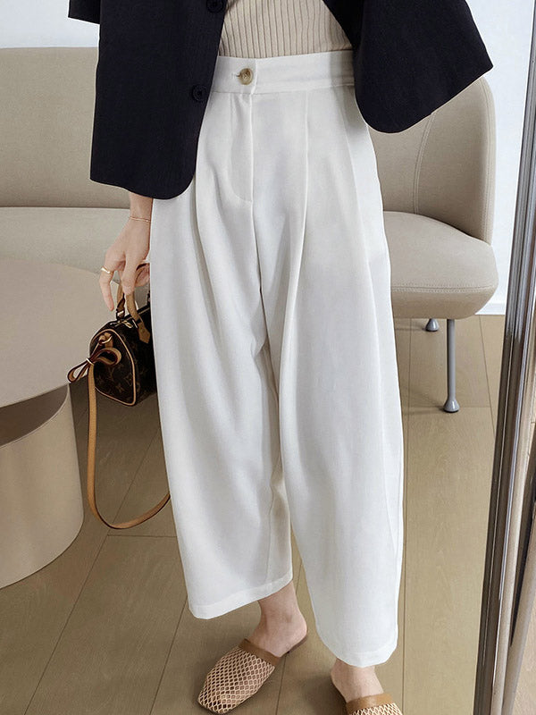 Casual Solid Color High Waisted H-Line Trousers