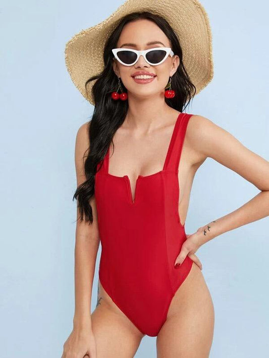 Solid Color Backless One-Piece Swimwear