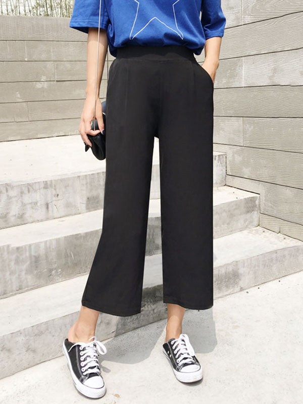 Casual Solid Chiffon Wide Leg Column Capri-Pants