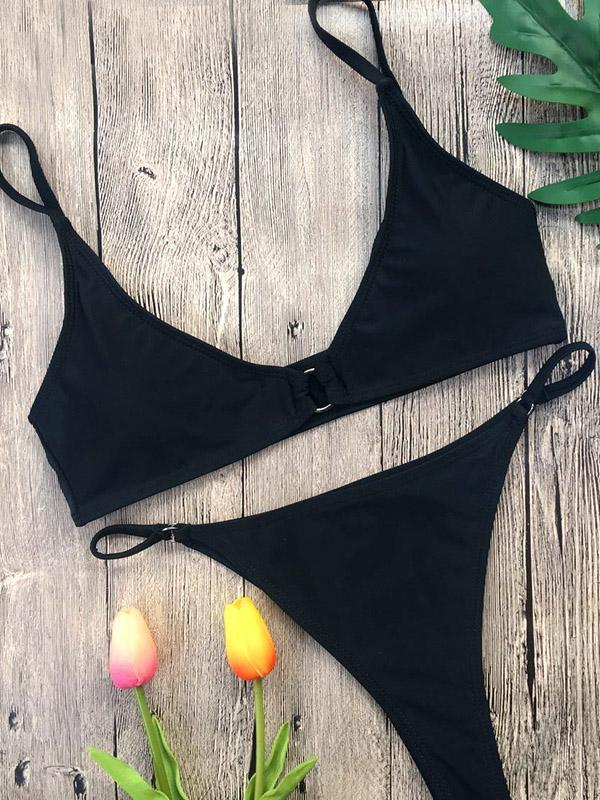 Sexy Plain Backless Bikinis Swimwear