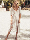 Tasseled Split-joint Hollow V-neck Cover-up