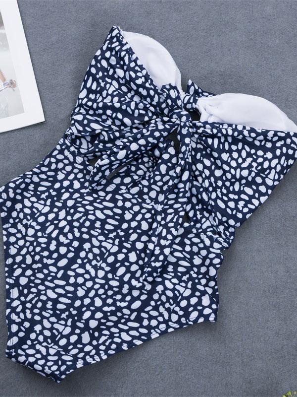 Hollow Printed Knot One-piece Swimwear