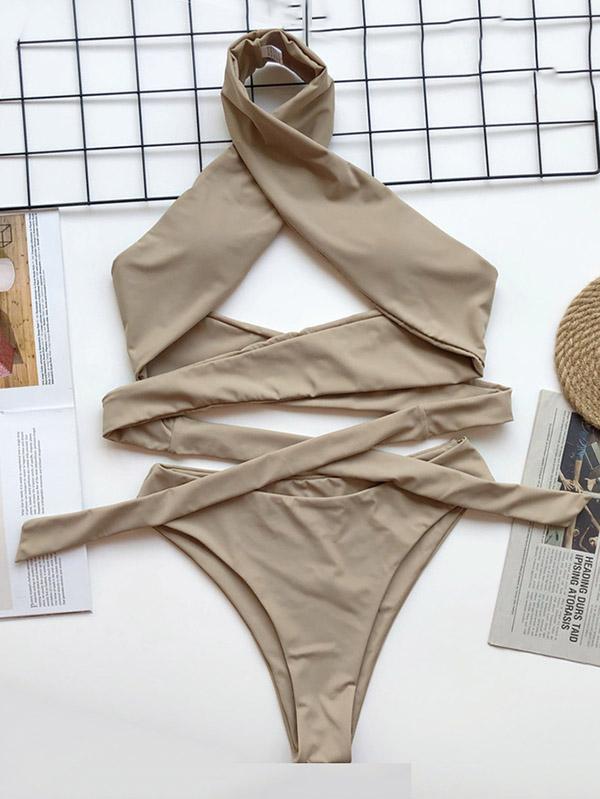 Sexy Bandage Backless Split Bikini Swimsuit