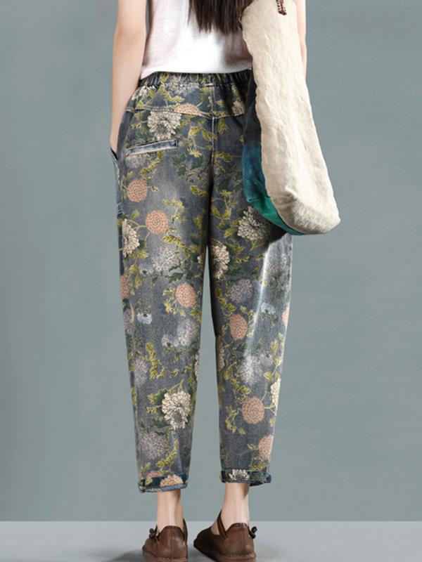 Retro Floral Embroidered Harem Pants