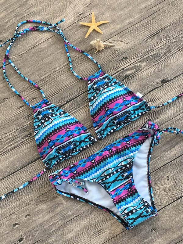 Sexy Lace-up Printed Bikini Set