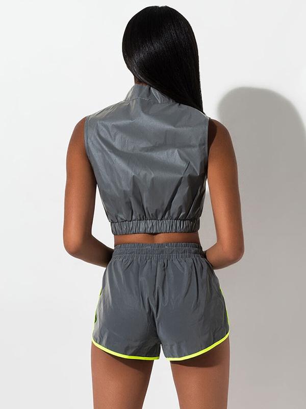 Sleeveless Zipper Crop Tanks And Shorts Suits