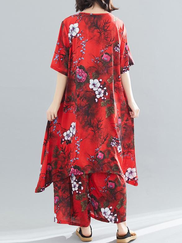 Oversize Printed Chiffon Tops + Wide Leg Pants