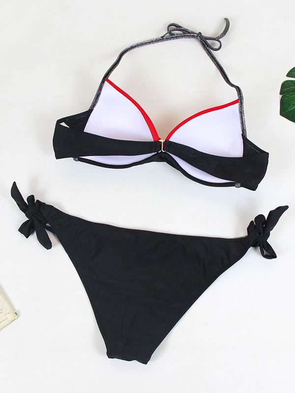 Plus Size Contrast Color Lace-up Bikini Set