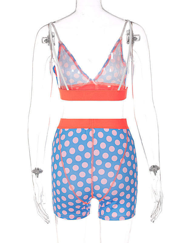 Sport Print Contrast Color Bra&Shorts Suits