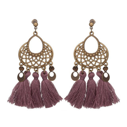 retro hollow alloy flower long fashion Tassel earrings