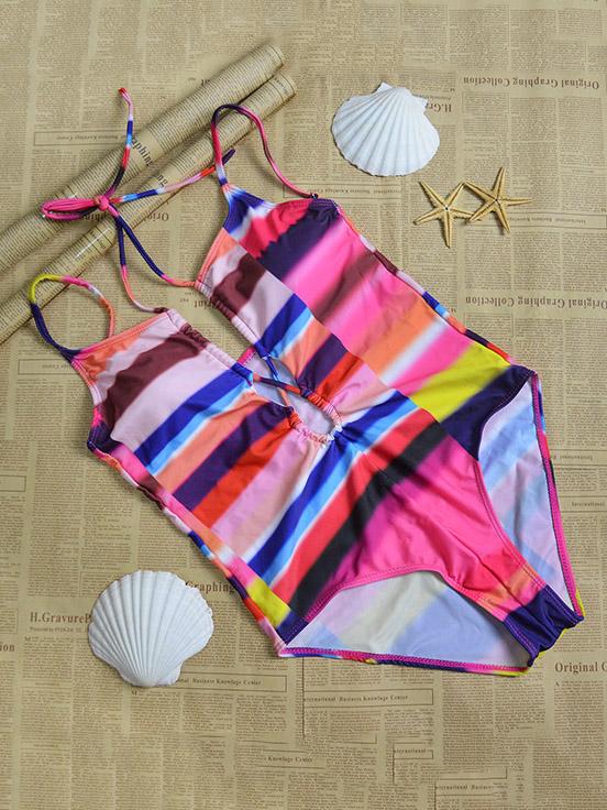 Colorful Bandage One-Piece Swimwear