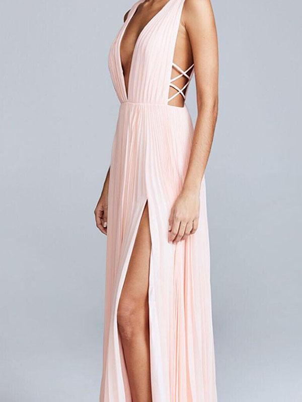 Deep V-neck Backless Evening Dress