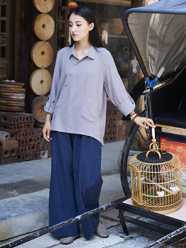 Casual National Style Cotton Pants