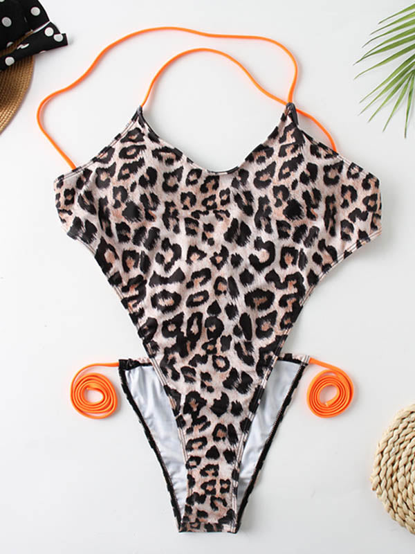 Leopard&Zebra Printed Bandage Backless One-Piece Swimwear