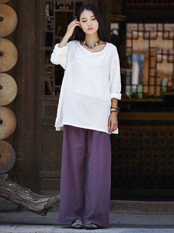 Casual National Style Cotton Pants