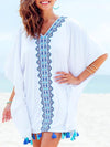 Printed Batwing Sleeves Tasseled Cover-up