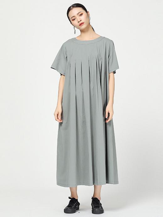 Ramie Loose Solid Round-neck Long Dress