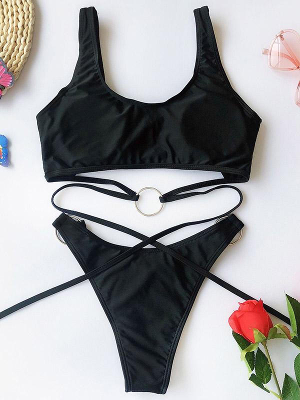 Sexy Bandage Hollow Split Bikini Swimsuit