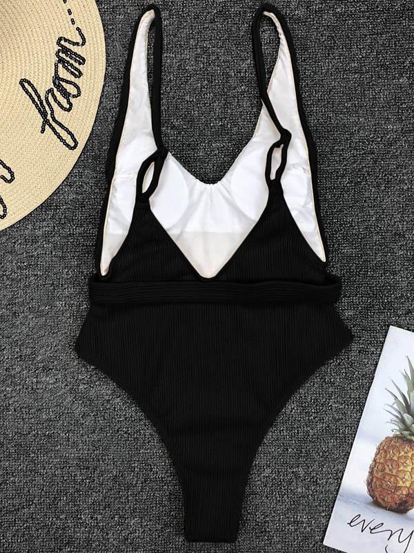 Solid Belted Sexy One-piece Swimwear