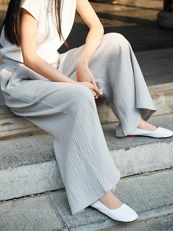 Cotton Linen Solid Wide Leg Pants