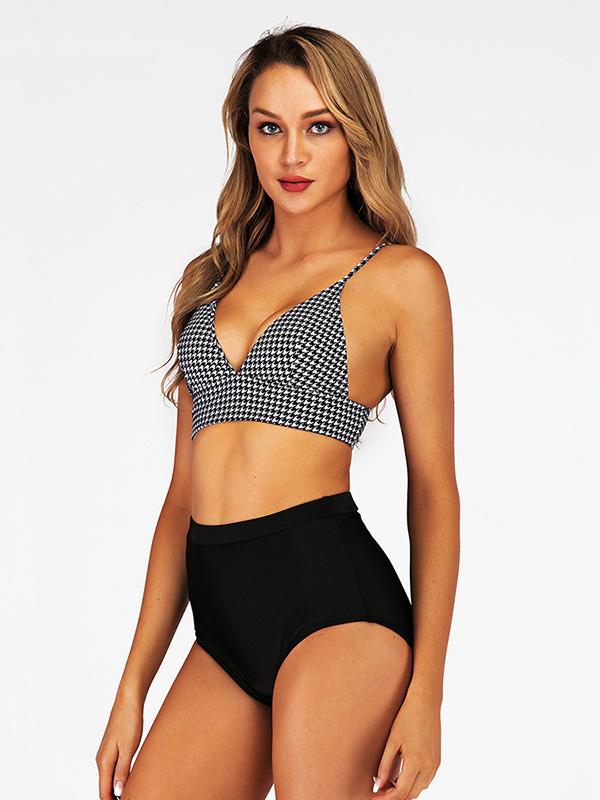 Plaid Empire Backless Bikini Swimwear