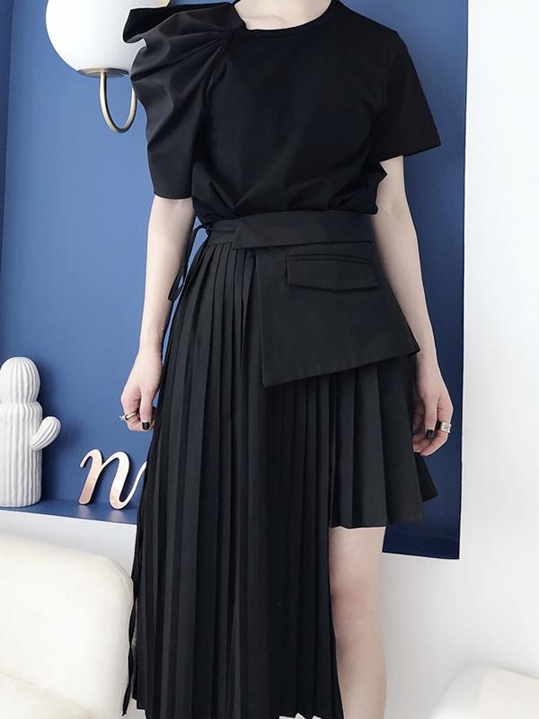 Cropped Designed Pleated Skirt