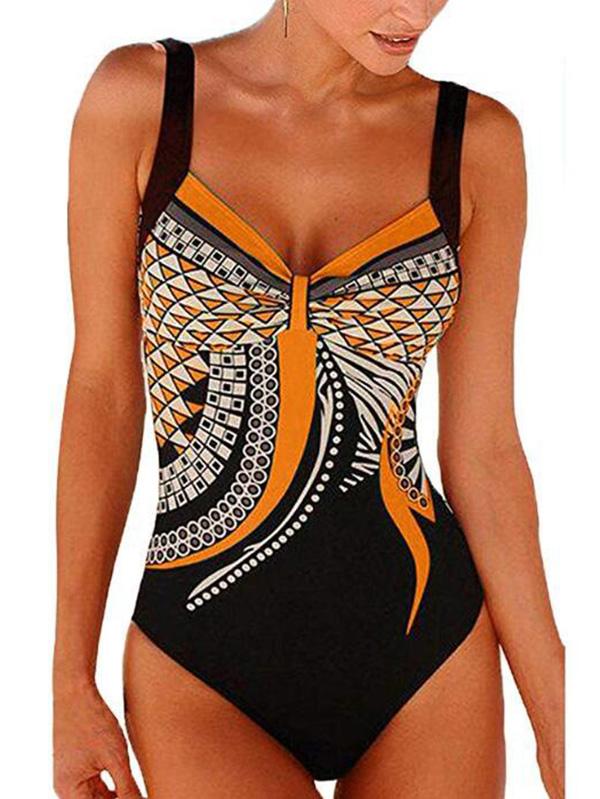 Retro Printed One-piece Swimwear