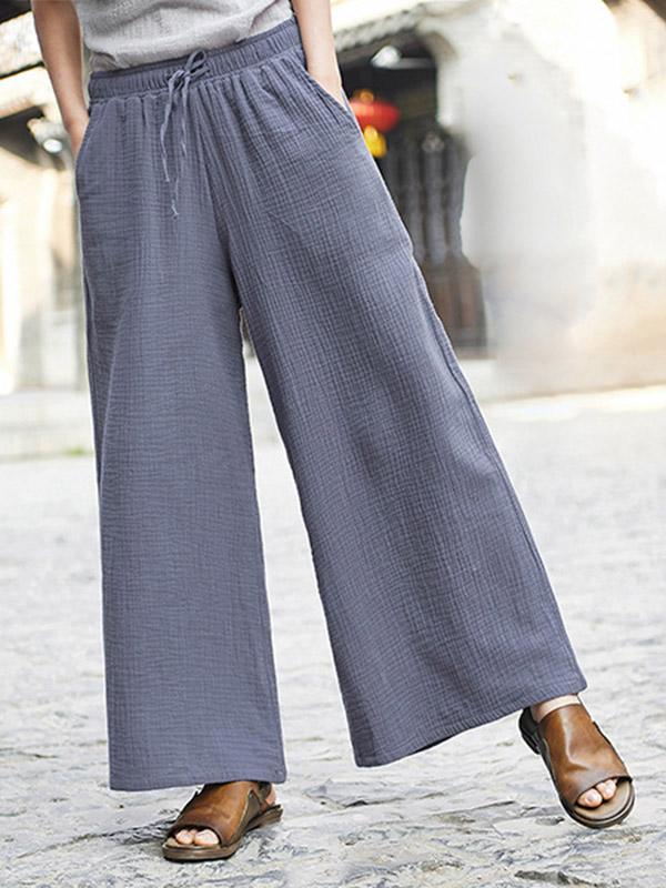 Cotton Linen Solid Wide Leg Pants