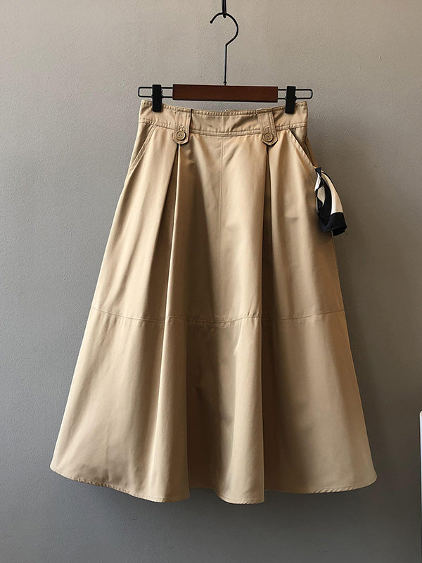 Urban Simple Solid Color A-Line Long Skirt