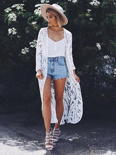 Lace Embroidered Vacation Sun-protection Cover-up