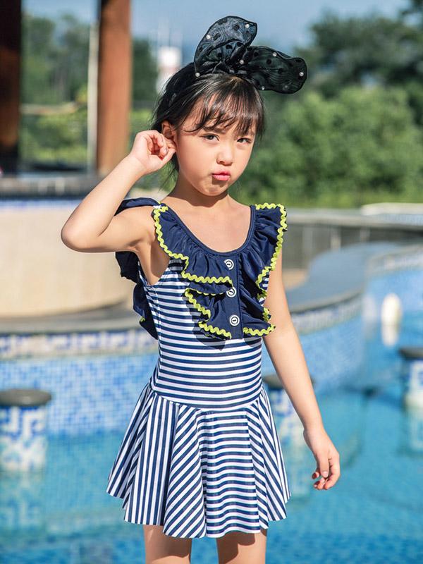 AONIHUA Ruffled Stripes Dress Swimwear