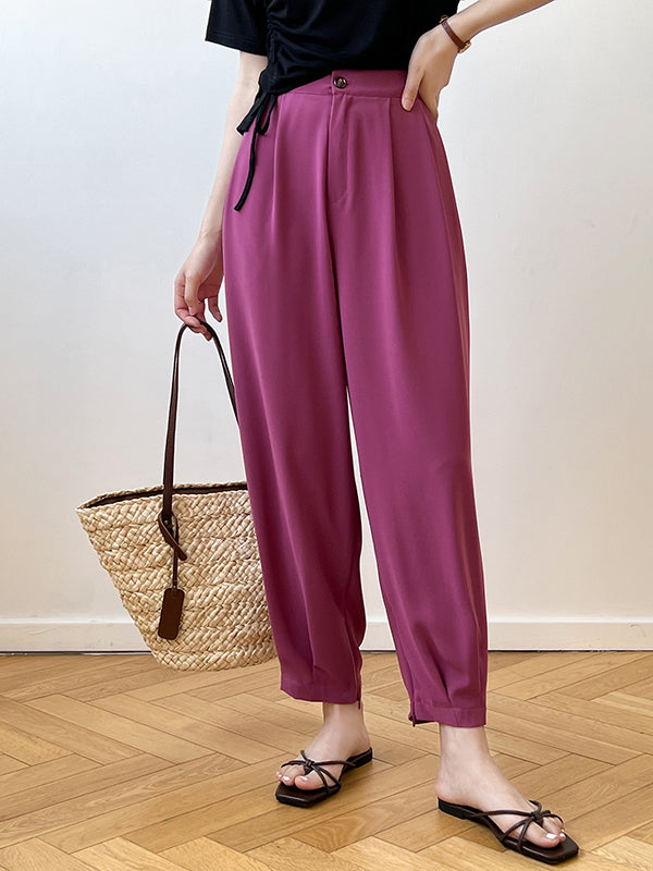 Office High Waisted Wide Leg Solid Color Trousers