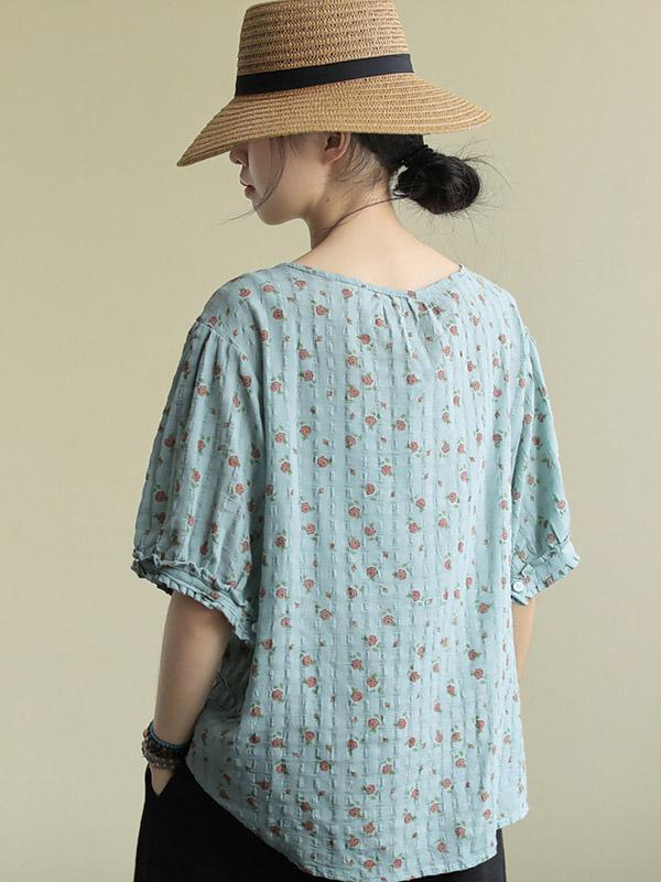 Original Floral Short Sleeve Blouse Tops