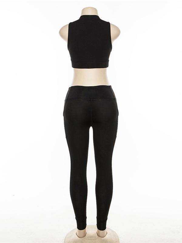 Hollow Mesh Tanks And Pocket Leggings Suits