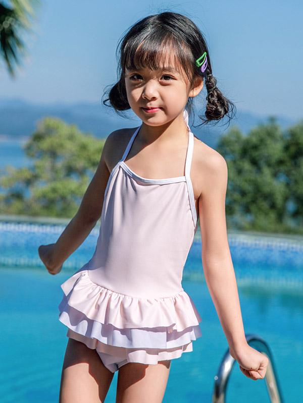 AONIHUA Solid Light Pink Sweet Girl Swimwear