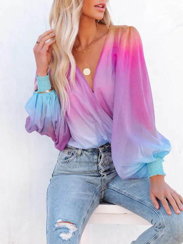 Original Stylish See-Through Gradient Blouse Top