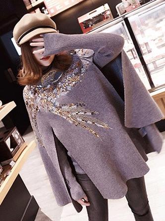 Inwrought Sequined Fashion Black Cape