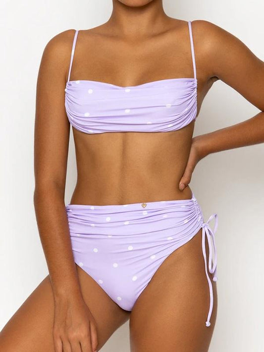 Sexy Strapless Spaghetti-Neck Drawstring Bikini Swimsuit