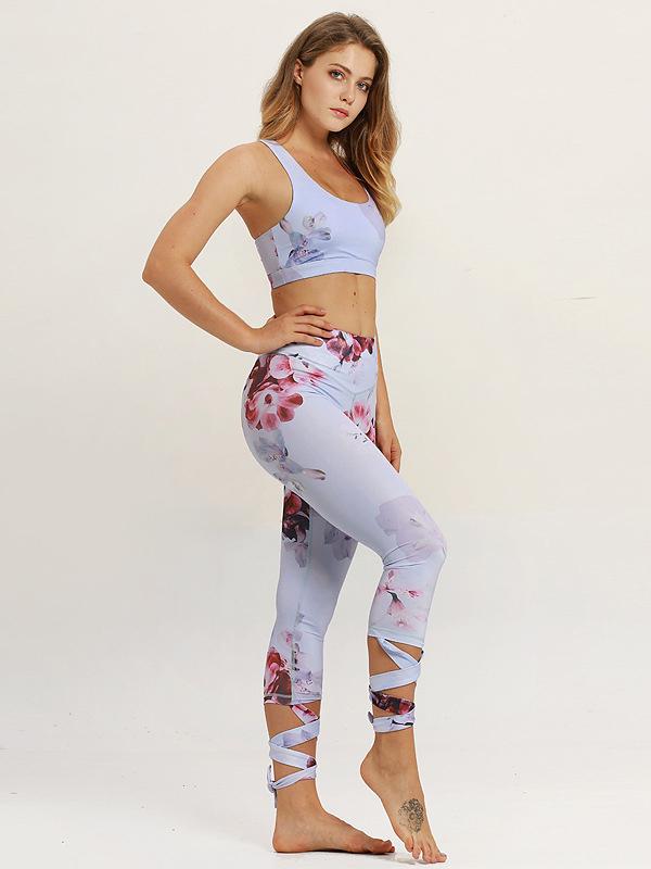 Bandage Floral Printed Sports Bra and Fitness Legging Suits