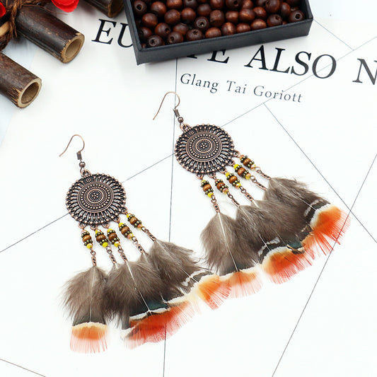 Bohemian long feather earrings