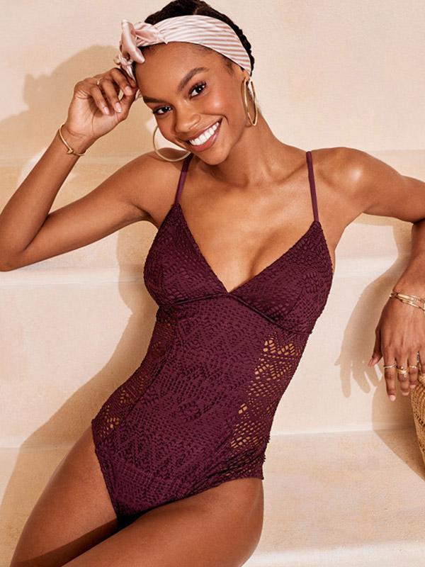 Sexy Spaghetti-Neck Hollow Backless Lace One-Piece Swimwear