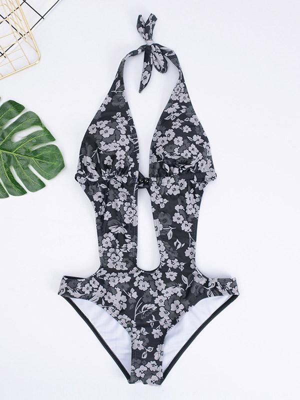 Sexy Pendant Backless Hollow Bandage Printing Split Type Swimwear