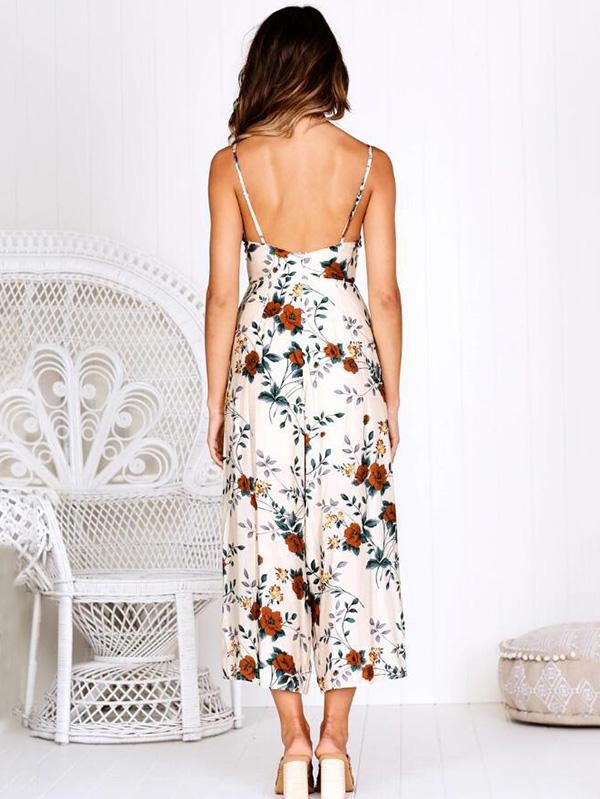 Bowknot Printed Loose Bohemia Jumpsuits