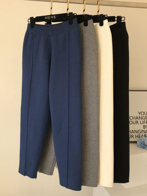 Simple Solid Color Empire Waisted Loose Knit Pants