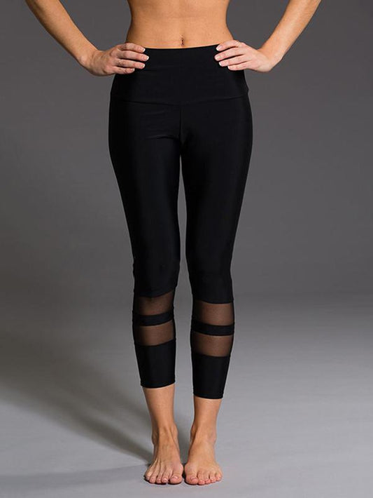 Color Contrast Double Loop Mesh Stitching Leggings