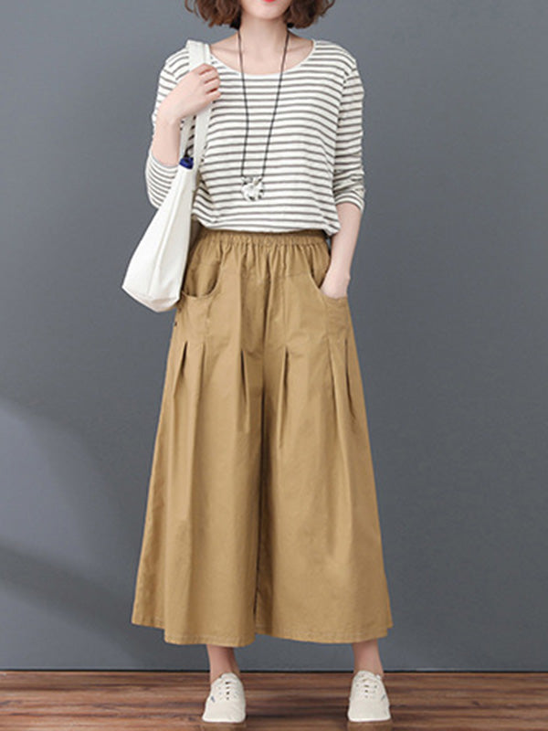 Casual Solid Color Column Wide Leg Culotte