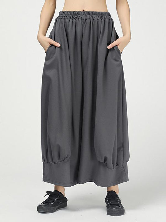 Solid Color Pleated Wide-Leg Culottes